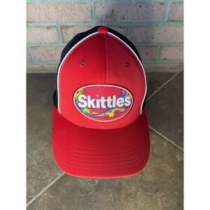 NASCAR Kyle Busch Skittles Hat Red Black Joe Gibbs Racing Toyota #18 Trucker Cap